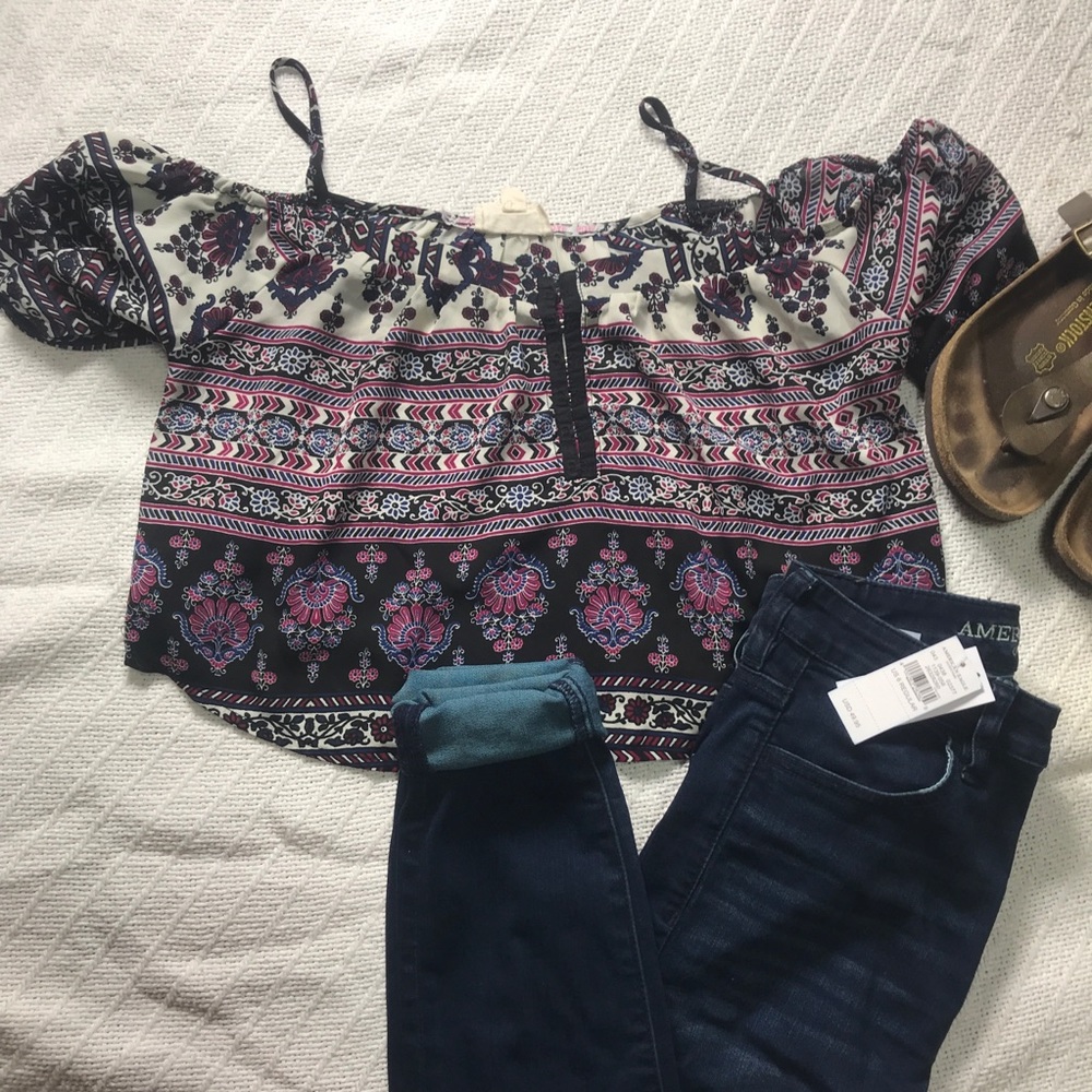 Flower Print Off the Shoulder Top